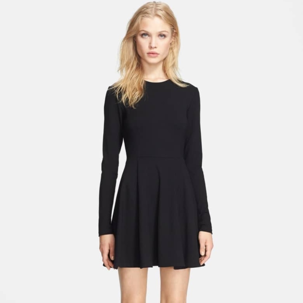 Theory Black Tillora Long Sleeve Fit & Flare Dress